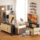 Credenza con 3 Cassetti e Armadietto Ante Soft-Close 140x35x75 cm Legno Naturale e Nero   