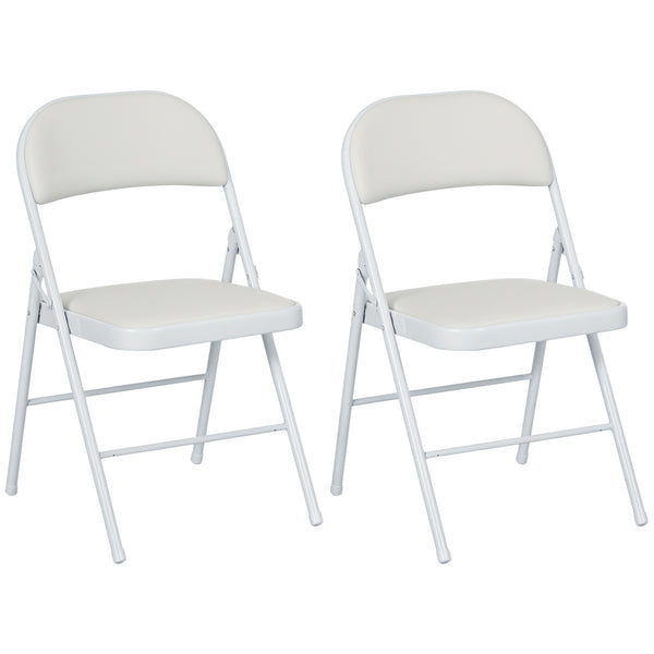 sconto Set 2 Sedie Pieghevoli 45x46x78 cm Imbottite in Finta Pelle PU e Metallo Bianco