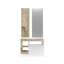 Set Ingresso Mobile 1 Anta a Ribalta Appendiabiti 90,5x36x170 cm e Specchio 50x110 cm Hamburg Bianco Lucido e Pero