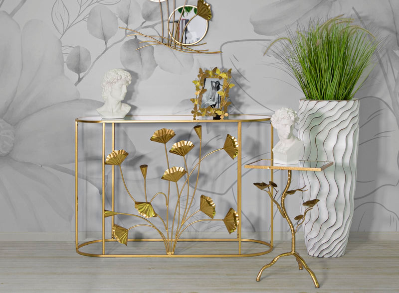 Console Fissa Flow 120x80x40 cm in Ferro e MDF Oro