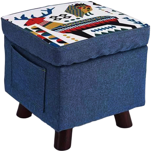 online Pouf Contenitore Sgabello Multiuso in Tessuto Blu