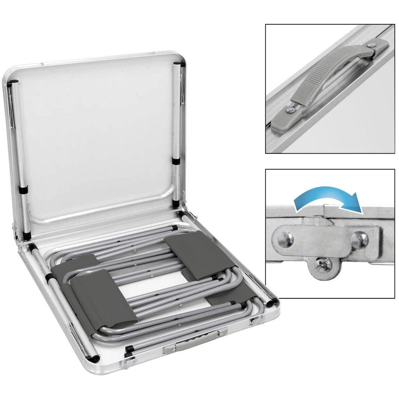 Set tavolo e 4 sgabelli pieghevoli pic nic richiudibile in valigetta