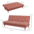 Divano Letto 3 Posti 185x85x84 cm in Tessuto Effetto Lino Arancione
