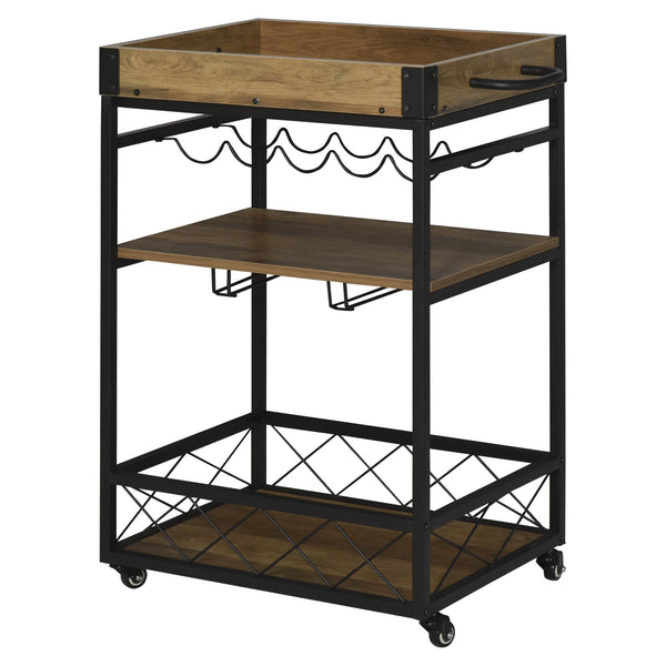 sconto Desserte de cuisine 77x44,5x91 cm 3 étagères porte-gobelets et roulettes en bois et métal
