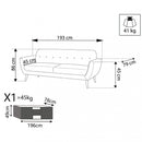 Divano 3 Posti Burton 193x79x86 h cm in Tessuto Grigio chiaro