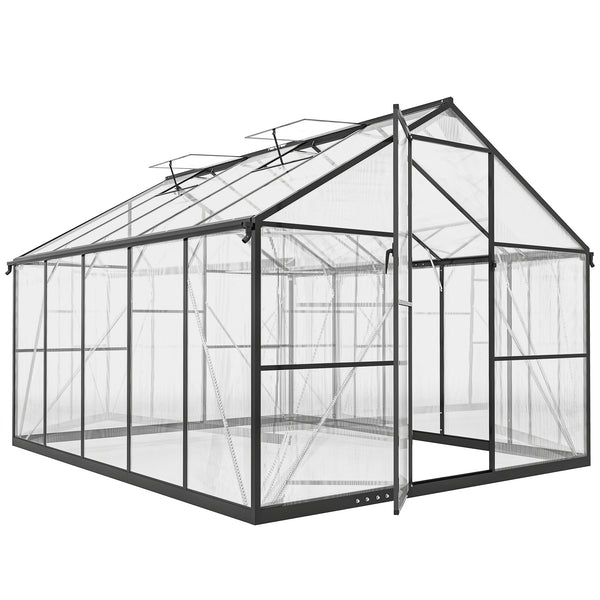 acquista Serra per Orto 304x247x205 cm con Porta a Battente e 2 Finestre Regolabili in PC e Alluminio Nero