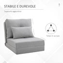 Poltrona Letto 3 in 1 Convertibile in Chaise Longue e Divano da Terra con 2 Cuscini in Tessuto Effetto Lino Grigio Chiaro      