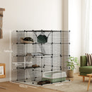 Box Recinto per Gatti Modulabile a 4 Livelli 105x105x140 cm 5 Ingressi e Rampe in Acciaio e PP Nero  