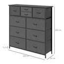 Cassettiera 10 Cassetti Moderna in Tessuto non Tessuto 100x30x100 cm In Acciaio e MDF Nera