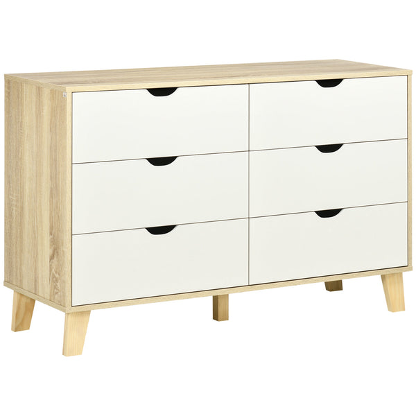 Cassettiera 6 Cassetti 120x40x76 cm con Maniglie Intagliate in Legno Bianco e Rovere online
