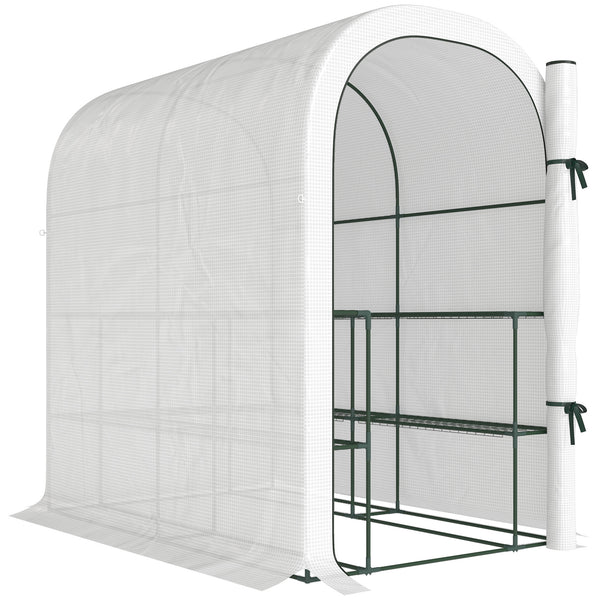 online Serra da Giardino 123x187x189 cm con Scaffali a 2 Livelli e Porta Avvolgibile in Acciaio e PE Bianco