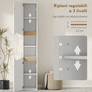 Mobile Colonna Bagno 30x34,6x180,5 cm con 2 Ripiani Aperti e 2 Armadietti in Legno Bianco e color Legno      