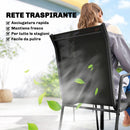 Set 7 Pezzi da Esterno con 6 Sedie Impilabili in Texteline e Tavolino da Caffè con Piano in Vetro in Acciaio Nero      