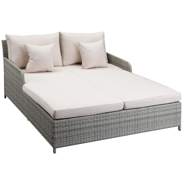 Bain de soleil de jardin 2 places 158x134x70 cm en rotin gris et polyéthylène sconto
