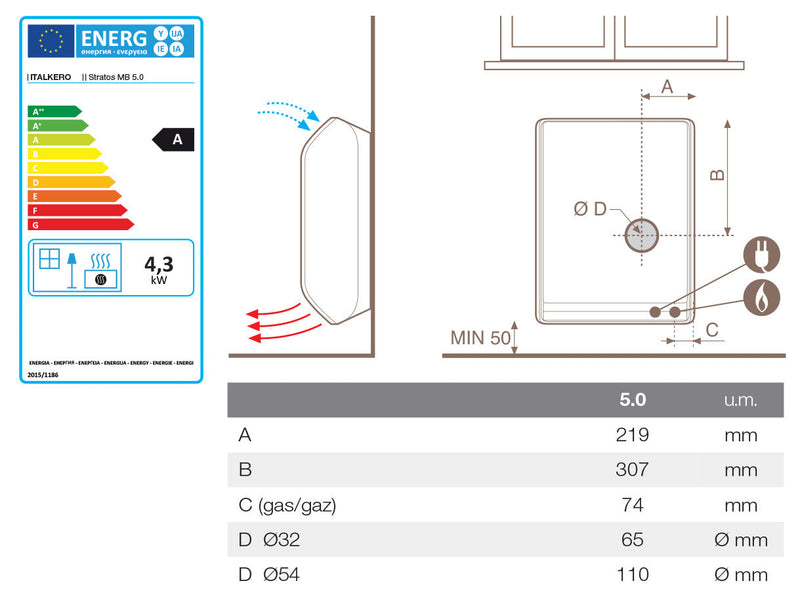 Stufa a Gas GPL 68,5x22,5x58,5 cm Italkero Stratos MB 50 Bianco