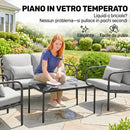Set 4 Pezzi Salotto da Giardino con Divano 2 Posti 2 Poltrone e Tavolino in Acciaio Grigio Chiaro      
