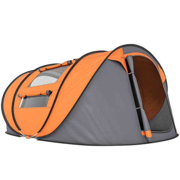 sconto Tenda da Campeggio Pop Up 2 Posti 263,5x220x123 cm con 2 Porte 4 Finestre e Telo Impermeabile Arancione