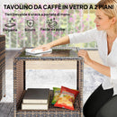 Set Salotto da Giardino con 2 Poltrone Tavolino e Poggiapiedi Salvaspazio in Rattan PE Marrone      