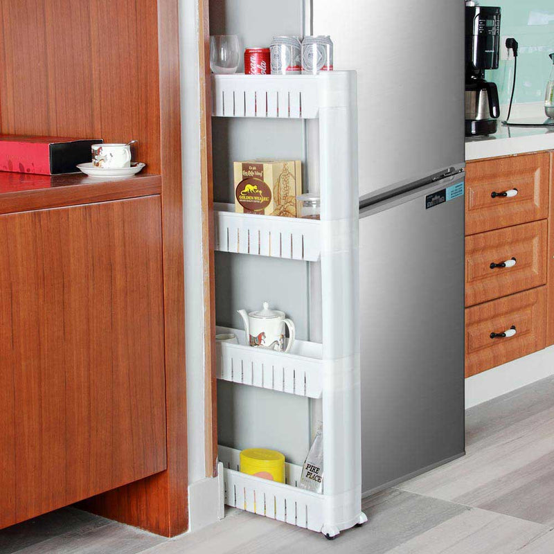 Carrello Carrellino Slim Salvaspazio Cucina Bagno Ripostiglio 4 Ripiani e 4Ruote