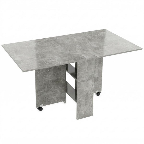 Tavolo da Pranzo Pieghevole 140x80x74 cm con Ripiani Ribalta e Ruote in Melamina Grigio Cemento prezzo