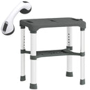 Sgabello per Doccia 46x33x39-49 cm con Mensola Integrata Altezza Regolabile 5 Livelli Portata 150kg in Alluminio Grigio      