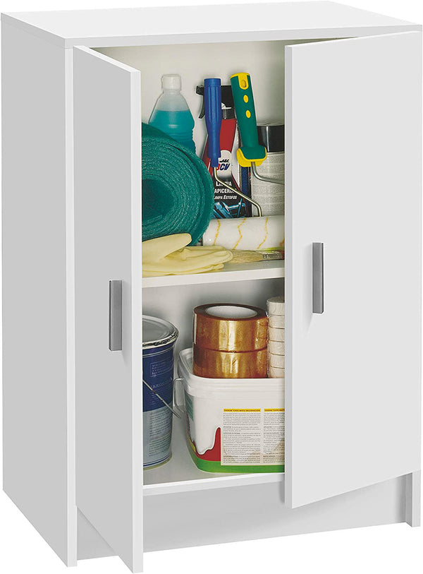 online Armoire Basse Polyvalente 59x37x80 cm 2 Portes en Bois Blanc