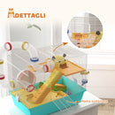 Gabbia per Criceti 45x28x37 cm con Ruota Casetta Ciotola Rampe e Serbatoio in Acciaio PS e PP Bianco e Azzurro      