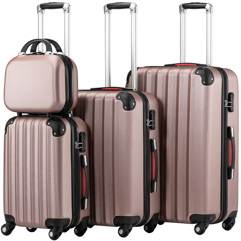 Set 4 Bagagli da Viaggio Trolley Rigido Easy Roll e Beauty Case in ABS Rosa      