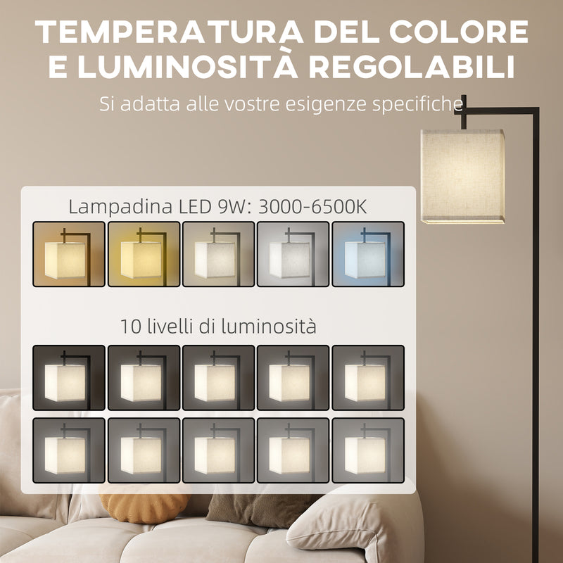 Lampada da Terra a LED con 10 Luminosità 9W e Telecomando 36x30x168 cm Paralume Effetto Lino Nero e Beige 