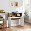 Scrivania PC Moderna 110x50x102,6 cm con Piano Rialzato Bianco e Noce   