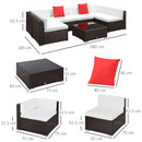 Set Salotto da Giardino in Rattan Sintetico 6 Poltrone e Tavolino Marrone 