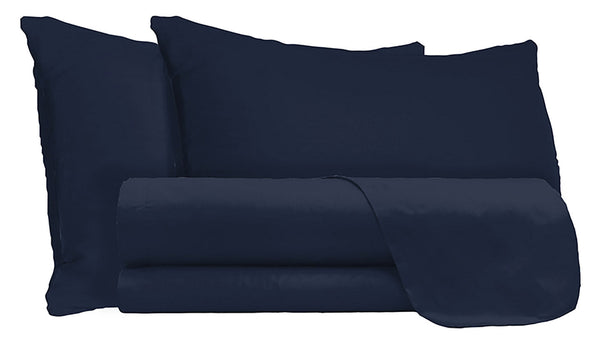 Ensemble de draps doubles dessus et dessous et taies d'oreiller couleur unie bleu foncé prezzo