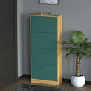 Scarpiera 4 Ante con Maniglia 63x24x150 cm Ripiani Doppia Profondità in MDF Quercia e Verde 
