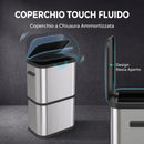 Pattumiera Rettangolare 60 L 42,5x28,5x66 cm con Coperchio Chiusura Ammortizzata e Fermasacco in Acciaio Inox Argento      