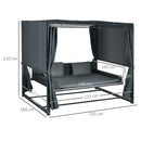 Dondolo Lettino con Pergola da Giardino 235x180x210 cm in Acciaio e Rattan PE Grigio Scuro