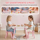 Set Tavolo e 2 Sedie per Bambini 3-6 Anni in Legno con Angoli Arrotondati Rosa      