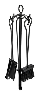 Trespolo per Attrezzi Camino Modello Basic Anello con Paletta Scopino Attizzino e Pinza 20x20x55 cm in Ferro Verniciato Grigio Martellato