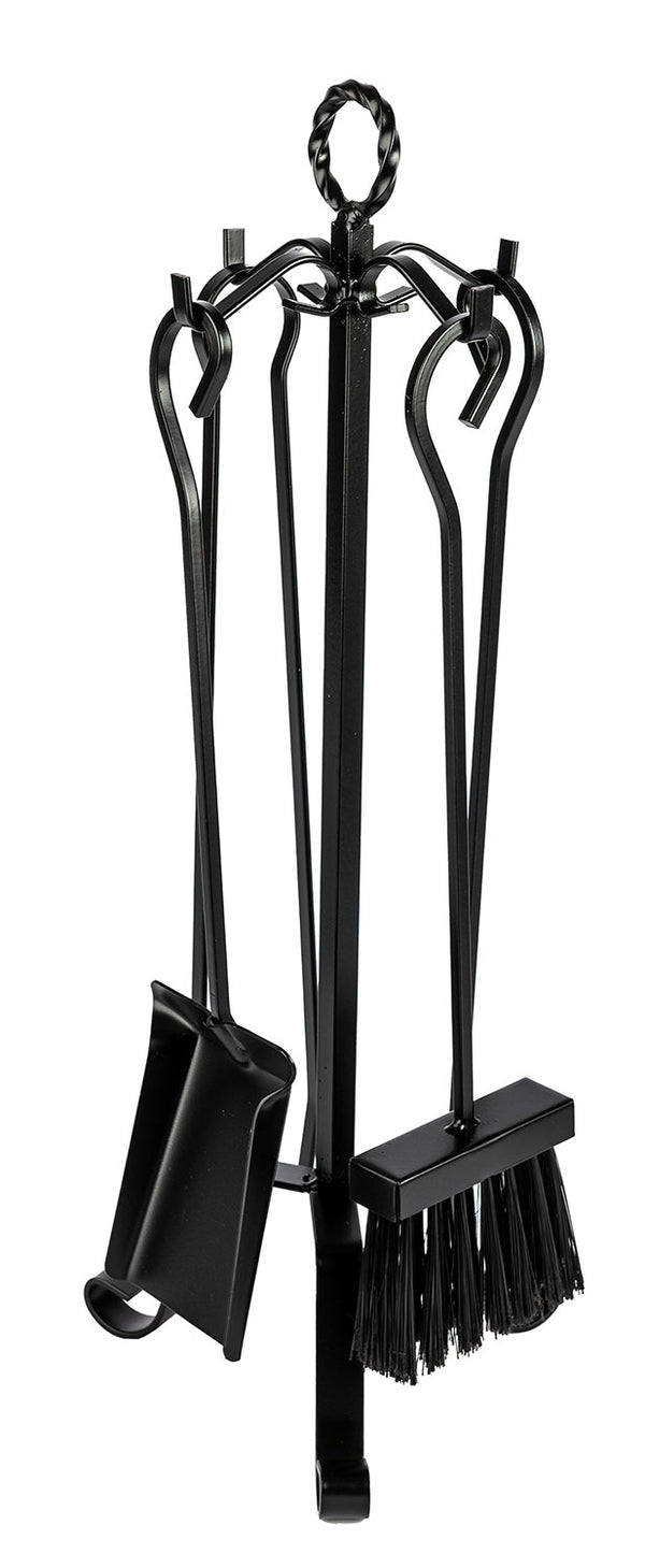 acquista Trespolo per Attrezzi Camino Modello Basic Anello con Paletta Scopino Attizzino e Pinza 20x20x55 cm in Ferro Verniciato Grigio Martellato