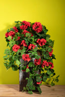Set 2 Cespuglio di Geranio Artificiale Pendente Altezza 80 cm Rosso