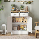Credenza Moderna 68,6x35x90,3A cm 2 Cassetti e Armadietto 2 Ante Ripiano Interno Regolabile Bianco e Legno      