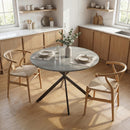 Tavolo da Pranzo Rotondo Stile Industriale Ø100x75 cm con Piano in Truciolare e Gambe a Croce in Acciaio Grigio      