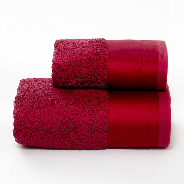 Set Éponge Visage + Serviettes Invité Garrini Hope Bordeaux Satin Volant prezzo