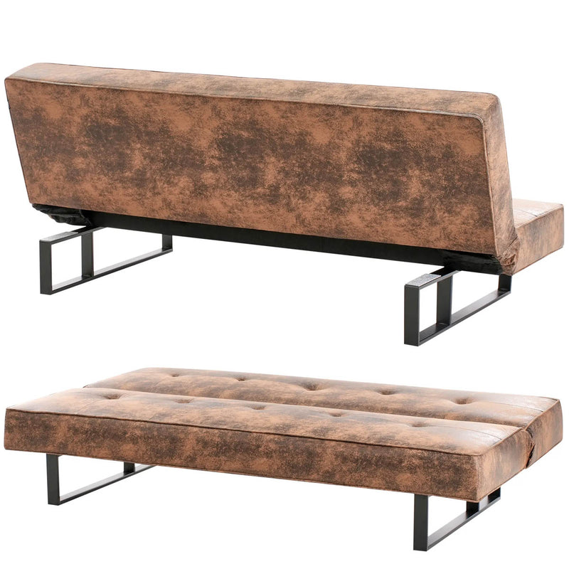 Divano Letto 3 Posti Apertura Click Clack Derby in Pelle Sintetica Marrone      