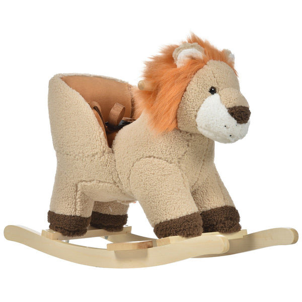 sconto Chaise à bascule pour enfant en bois Lion en peluche avec sons