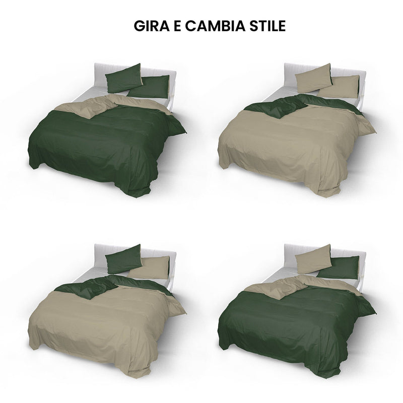 Copripiumino Matrimoniale con Sacco e Federe Double Face Verde Oliva/Tortora