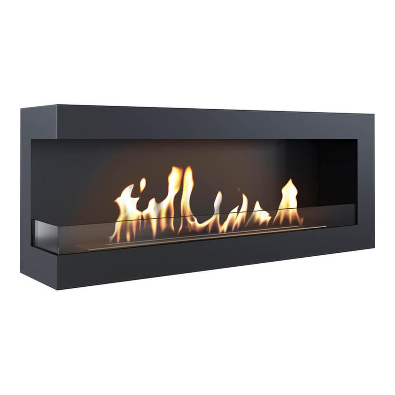 Camino a Bioetanolo da Incasso 120x48 cm con Vetro Flig Tampa Nero Angolo a Sinistra