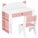 Set Tavolo per Bambini 3-8 Anni 80x41,2x74,5 cm con Sedia e Librerie Laterali Tema Volpe in Truciolato e MDF Bianco      