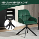 Poltrona con Seduta Girevole in Tessuto Effetto Velluto Verde   