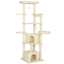 Albero Tiragraffi per Gatti Alto 200 cm Multilivello con Casette Lettini e Amaca in Peluche Beige      