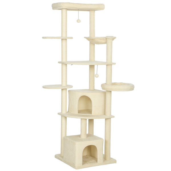 Albero Tiragraffi per Gatti Alto 200 cm Multilivello con Casette Lettini e Amaca in Peluche Beige sconto